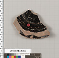 Terracotta fragment of a stemless kylix (drinking cup), Terracotta, Greek, Attic