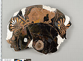 Terracotta fragment of a kylix (drinking cup), Terracotta, Greek, Attic
