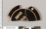 Terracotta fragment of a kylix (drinking cup), Attributed to Euaion, potter [DvB], Terracotta, Greek, Attic