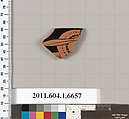 Terracotta rim fragment of a kylix (drinking cup), Terracotta, Greek, Attic
