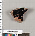 Terracotta fragment of a stemless kylix (drinking cup), Terracotta, Greek, Attic