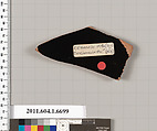 Terracotta fragment of a kylix (drinking cup), Attributed to the Dokimasia Painter [J.R. Guy], Terracotta, Greek, Attic