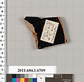Terracotta fragment of a kylix (drinking cup), Attributed to the Foundry Painter [DvB and Dyfri Williams], Terracotta, Greek, Attic