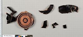 Terracotta fragments of a stemless kylix (drinking cup), Terracotta, Greek, Attic