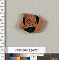 Terracotta fragment of a kylix (drinking cup), Terracotta, Greek, Attic
