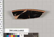 Terracotta rim fragment of a kylix (drinking cup), Terracotta, Greek, Attic