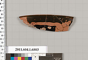 Terracotta rim fragment of a kylix (drinking cup), Terracotta, Greek, Attic
