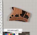Terracotta fragment of a kylix (drinking cup), Terracotta, Greek, Attic