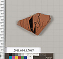 Terracotta fragment of a kylix (drinking cup), Terracotta, Greek, Attic