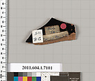 Terracotta fragment of a kylix (drinking cup), Attributed to Douris [DvB], Terracotta, Greek, Attic