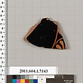 Terracotta fragment of a kylix (drinking cup), Attributed to Makron [DvB], Terracotta, Greek, Attic