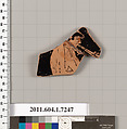 Terracotta fragment of a kylix (drinking cup), Attributed to Makron [DvB], Terracotta, Greek, Attic