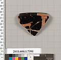 Terracotta rim fragment of a kylix (drinking cup), Terracotta, Greek, Attic