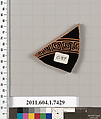 Terracotta fragment of a kylix (drinking cup), Attributed to the Telephos Painter [DvB], Terracotta, Greek, Attic