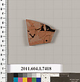 Terracotta fragment of a kylix (drinking cup), Terracotta, Greek, Attic
