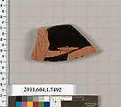 Terracotta fragment of a kylix (drinking cup), Terracotta, Greek, Attic