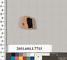 Terracotta fragment of a kylix (drinking cup), Terracotta, Greek, Attic