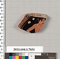 Terracotta fragment of a kylix (drinking cup), Attributed to the Eretria Painter [DvB], Terracotta, Greek, Attic