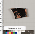 Terracotta fragment of a kylix (drinking cup), Attributed to the Eretria Painter, Terracotta, Greek, Attic