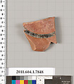Terracotta fragment of a kylix (drinking cup), Terracotta, Greek, Attic