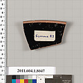 Terracotta rim fragment of a kylix (drinking cup), Attributed to the Triptolemos Painter [DvB], Terracotta, Greek, Attic