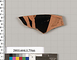 Terracotta fragment of a kylix (drinking cup), Terracotta, Greek, Attic