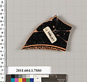 Terracotta fragment of a kylix (drinking cup), Attributed to the Veii Painter [Robert Guy], Terracotta, Greek, Attic