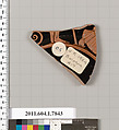 Terracotta fragment of a kylix (drinking cup), Attributed to the Painter of Bologna 417 [DvB], Terracotta, Greek, Attic