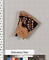 Terracotta fragment of a kylix (drinking cup), Terracotta, Greek, Attic