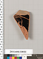 Terracotta fragment of a kylix (drinking cup), Attributed to the Euergides Painter [DvB], Terracotta, Greek, Attic