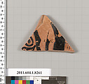 Terracotta fragment of a kylix (drinking cup), Terracotta, Greek, Attic