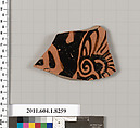 Terracotta fragment of a kylix (drinking cup), Terracotta, Greek, Attic