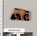 Terracotta fragment of a kylix (drinking cup), Terracotta, Greek, Attic