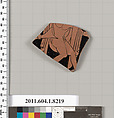 Terracotta fragment of a kylix (drinking cup), Attributed to the Thalia Painter ? [DvB], Terracotta, Greek, Attic
