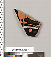 Terracotta fragment of a kylix (drinking cup), Attributed to the Akestorides Painter [DvB], Terracotta, Greek, Attic