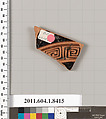 Terracotta fragment of a kylix (drinking cup), Terracotta, Greek, Attic