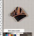Terracotta fragment of a kylix (drinking cup), Terracotta, Greek, Attic