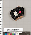 Terracotta fragment of a stemless kylix (drinking cup), Terracotta, Greek, Attic