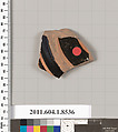 Terracotta fragment of a stemless kylix (drinking cup), Terracotta, Greek, Attic