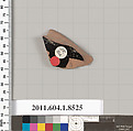 Terracotta fragment of a stemless kylix (drinking cup), Terracotta, Greek, Attic