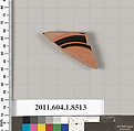 Terracotta fragment of a stemless kylix (drinking cup), Terracotta, Greek, Attic