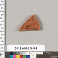 Terracotta fragment of a stemless kylix (drinking cup), Terracotta, Greek, Attic