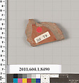 Terracotta fragment of a stemless kylix (drinking cup), Terracotta, Greek, Attic