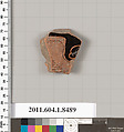 Terracotta fragment of a stemless kylix (drinking cup), Terracotta, Greek, Attic