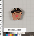 Terracotta fragment of a stemless kylix (drinking cup), Terracotta, Greek, Attic