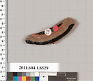 Terracotta fragment of a stemless kylix (drinking cup), Terracotta, Greek, Attic