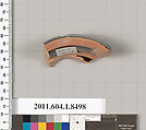 Terracotta fragment of a stemless kylix (drinking cup), Terracotta, Greek, Attic