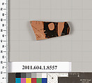 Terracotta fragment of a stemless kylix (drinking cup), Terracotta, Greek, Attic