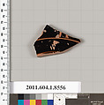 Terracotta fragment of a stemless kylix (drinking cup), Terracotta, Greek, Attic