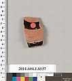 Terracotta fragment of a stemless kylix (drinking cup), Terracotta, Greek, Attic